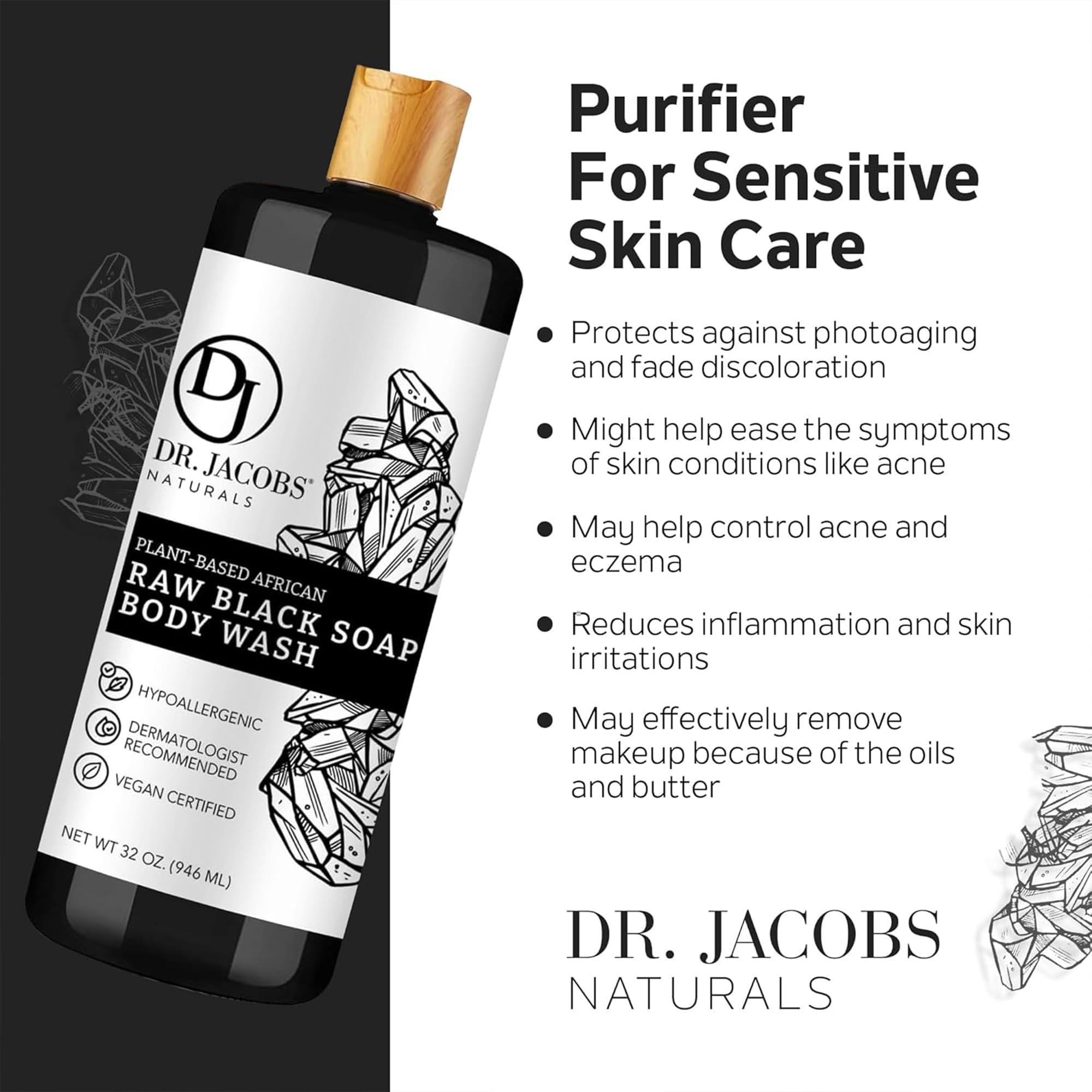 DR.JACOBS NATURALS Dr Jacobs Naturals Authentic African Raw Black Soap, All-In-One Cleanser for Face Wash, Sensitive Skin Body Wash, Shampoo, Shaving Soap | Shea Butter Moisturizing and Nourishing Formula | 16oz 2pk