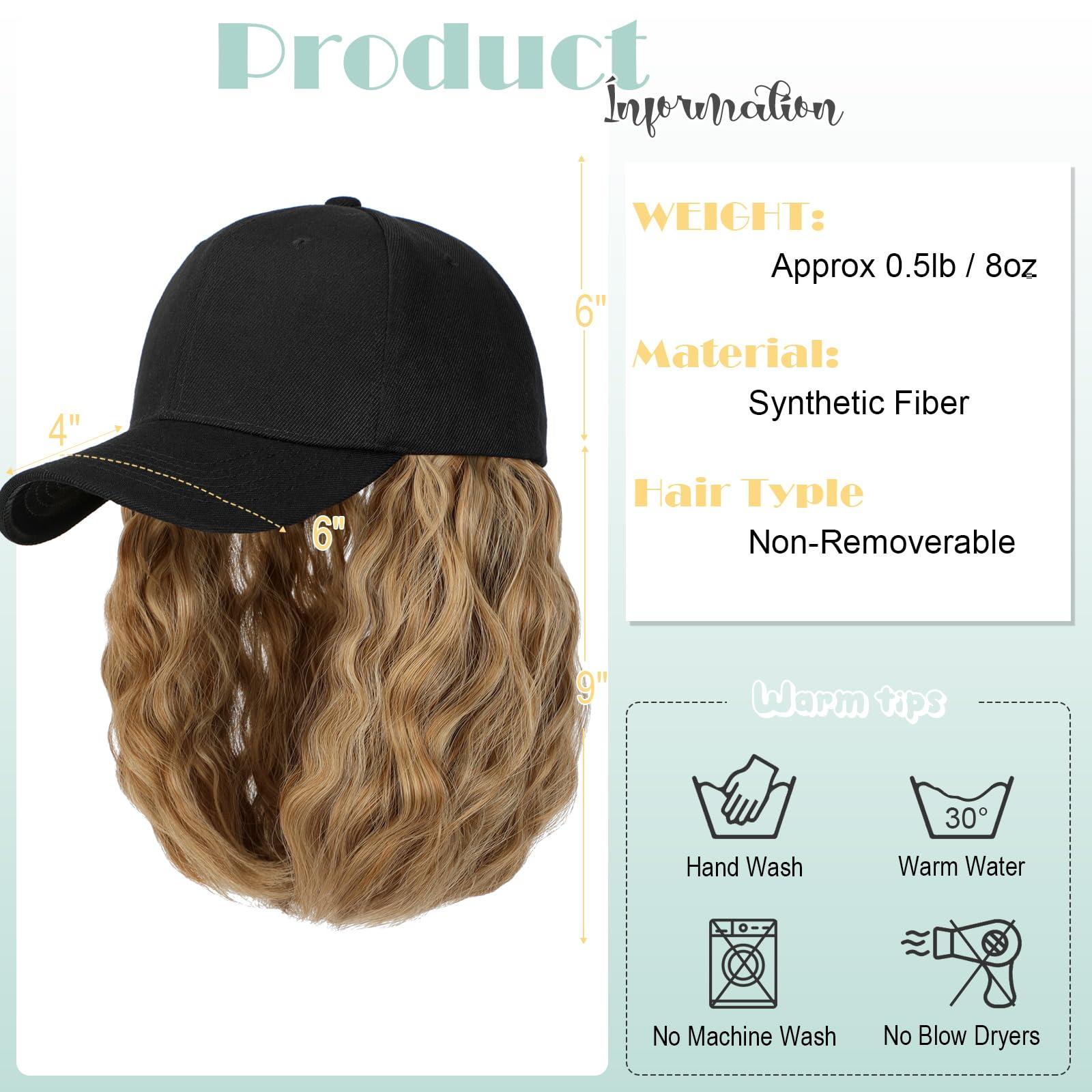 Lansigreen Lansigreen Hat Wig for Women Baseball Cap with Hair Extensions Adjustable Hat Attached 15\" Short Curly Hairpieces Synthetic Wig Ash Blonde Mix Ginger Brown
