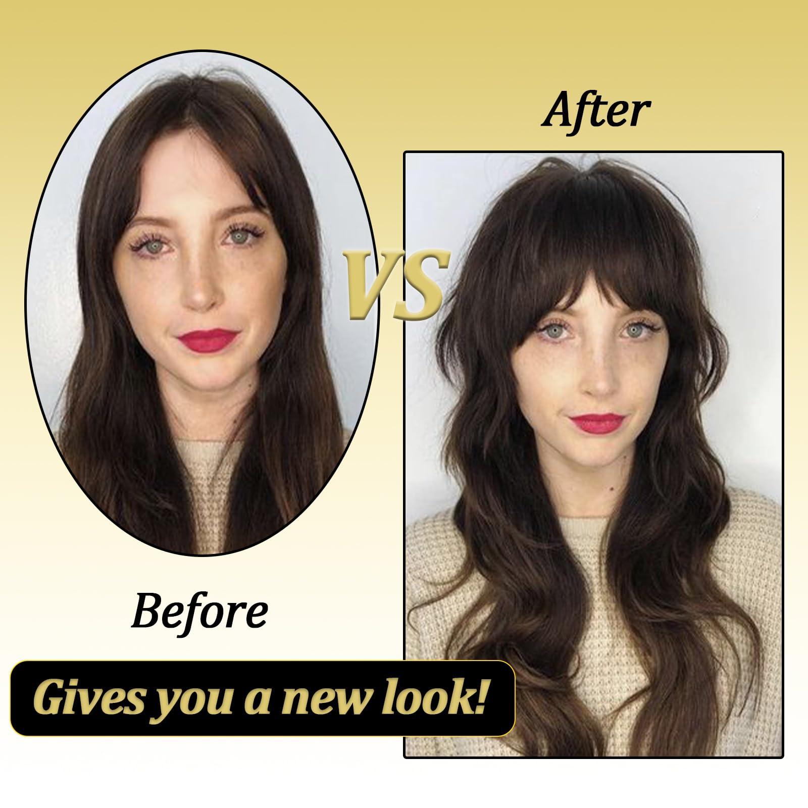 Savasana Savasana Clip on French Bangs-Real Human Hair Clip in Bangs Hairpieces Fake Air Bangs Fringe with Temples Bangs Hair Extensions(French Bangs, Medium Brown)