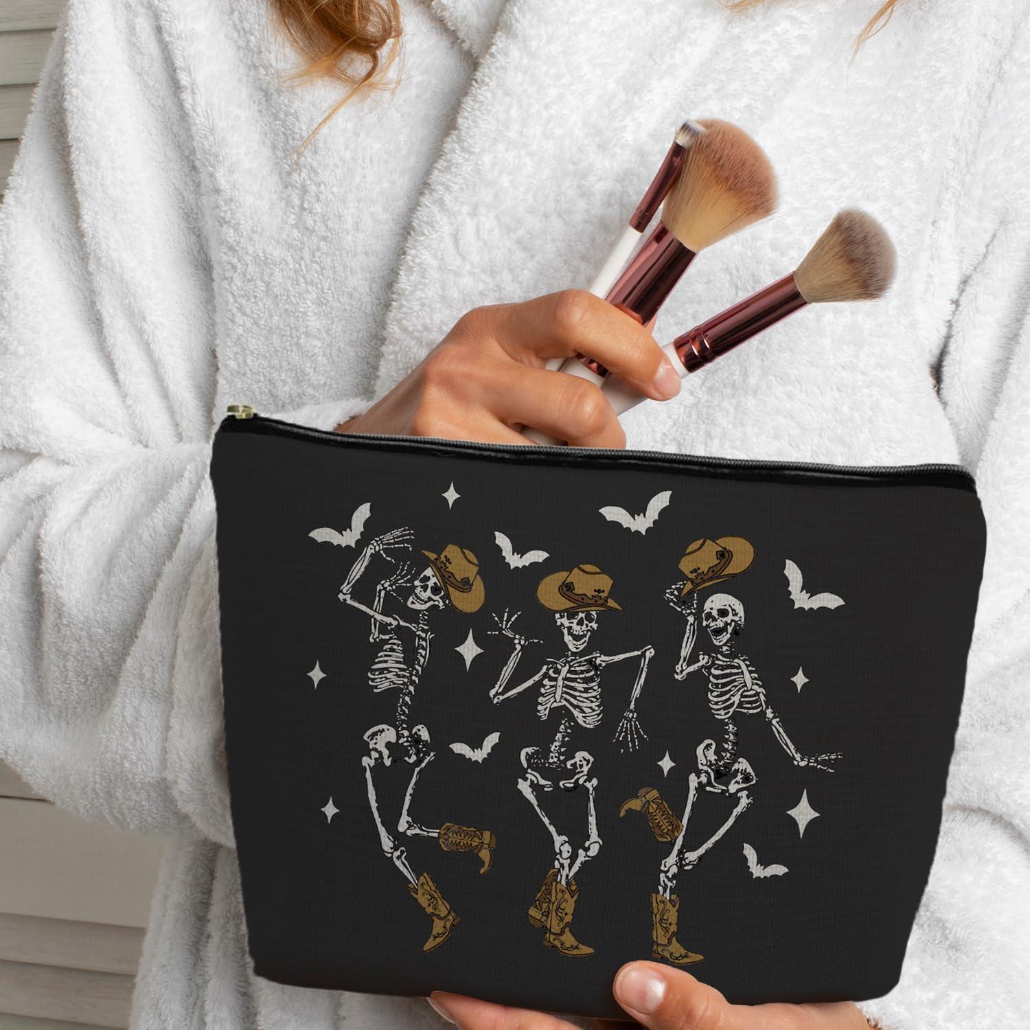 ignytiger ignytiger Goth Skull Makeup Bag, Funny Dancing Skeleton Cosmetic Bag for Women, Halloween Makeup Bag, Halloween Gifts for Women, Dark Academia Makeup Pouch, Cool Makeup Bag, Horror Makeup Bag