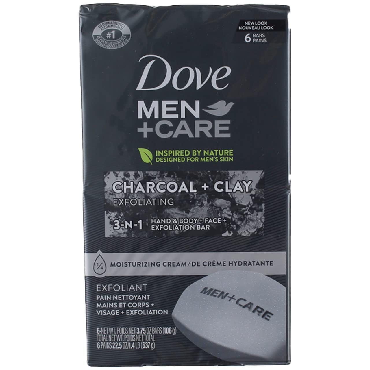 Dove Dove, Men Bar Soap Charcoal + Clay, 4 Ounce (Pack of 6)