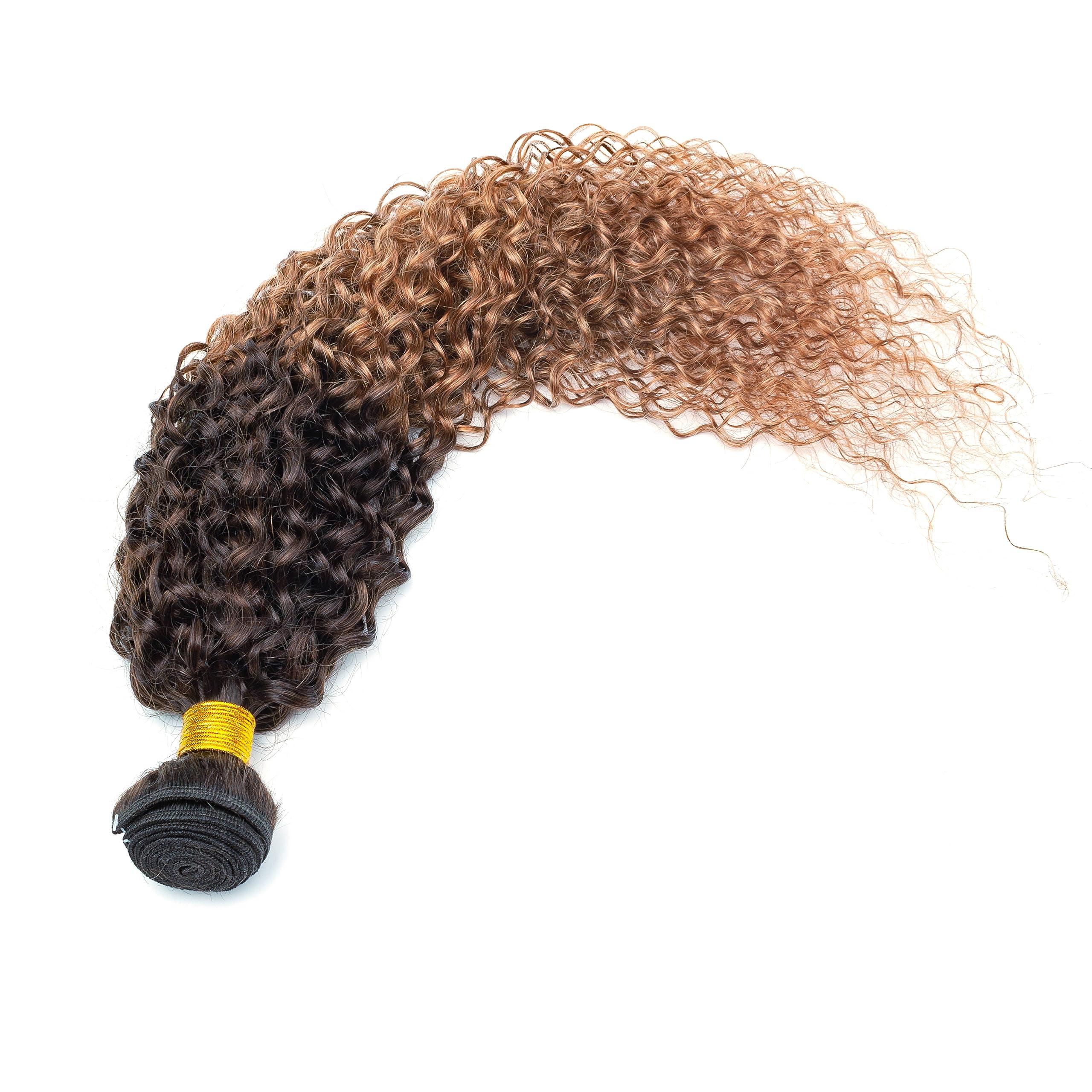 FASHION VILA Curly Bundles Human Hair 2 Tone Ombre Brazilian Virgin Hair 3 Bundles Human Hair Weave Bundles 100% Unprocessed Kinky Curly Human Hair Extensions T4/30 Medium Brown/Medium Auburn(22 24 26)