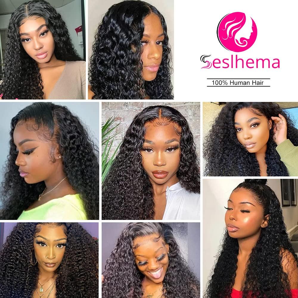 ghotool 250% Density 34 Inch 13x6 HD Transparent Lace Front Human Hair Wigs For Women Mongolian Deep Curly Lace Front Wig Human Hair Pre Plucked Deep Wave Frontal wig Full And Thick (34 Inch, 13x6 Human Hair)