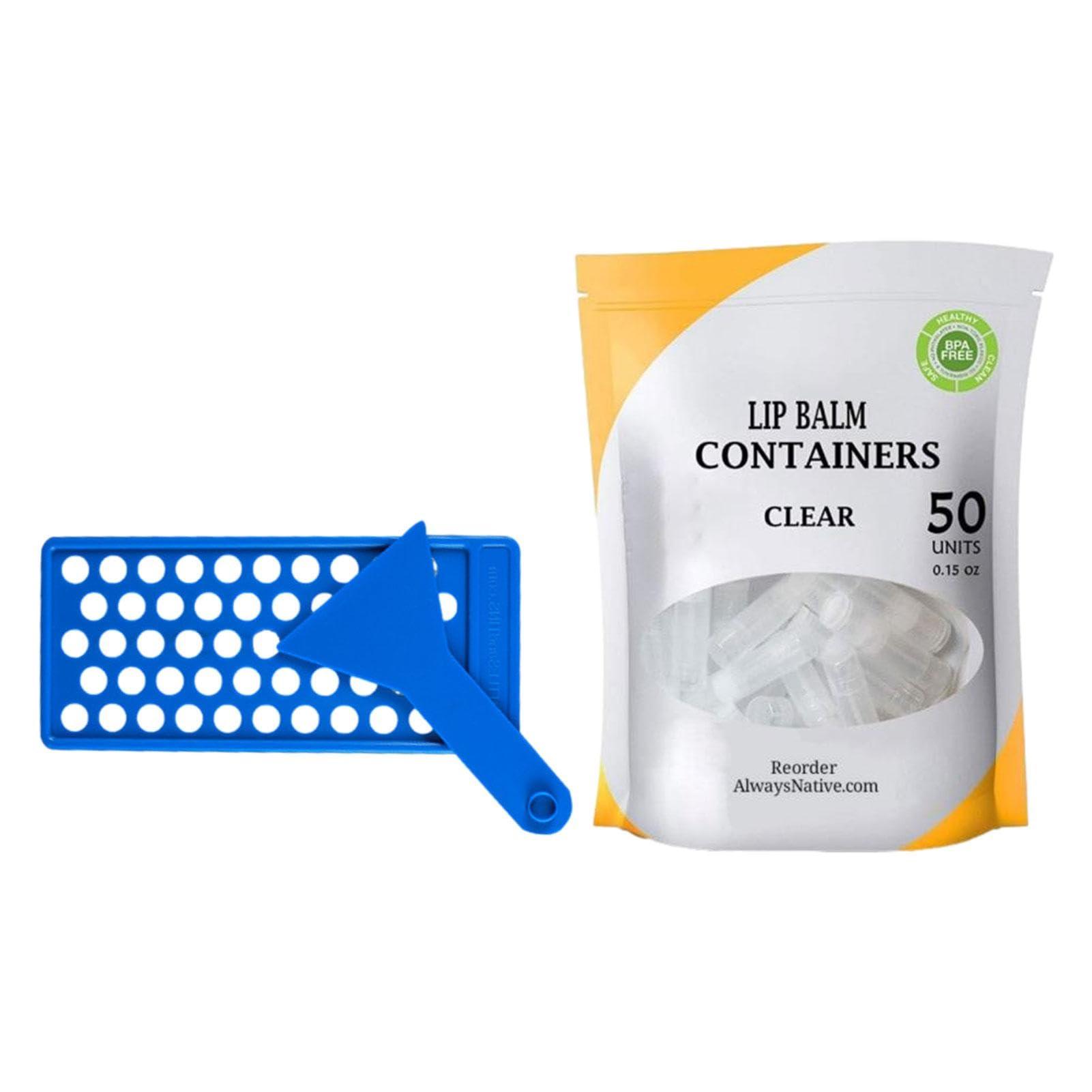 Generic Lip Balm Tubes - Lip Balm Crafting Kit, Empty Lipstick Tube | Lip Balm Container Tray Kit with Fill Tray and Spatula, 50 Clear Empty Lip Balm Containers Tubes Set with Filling Scraper for Women, Girl