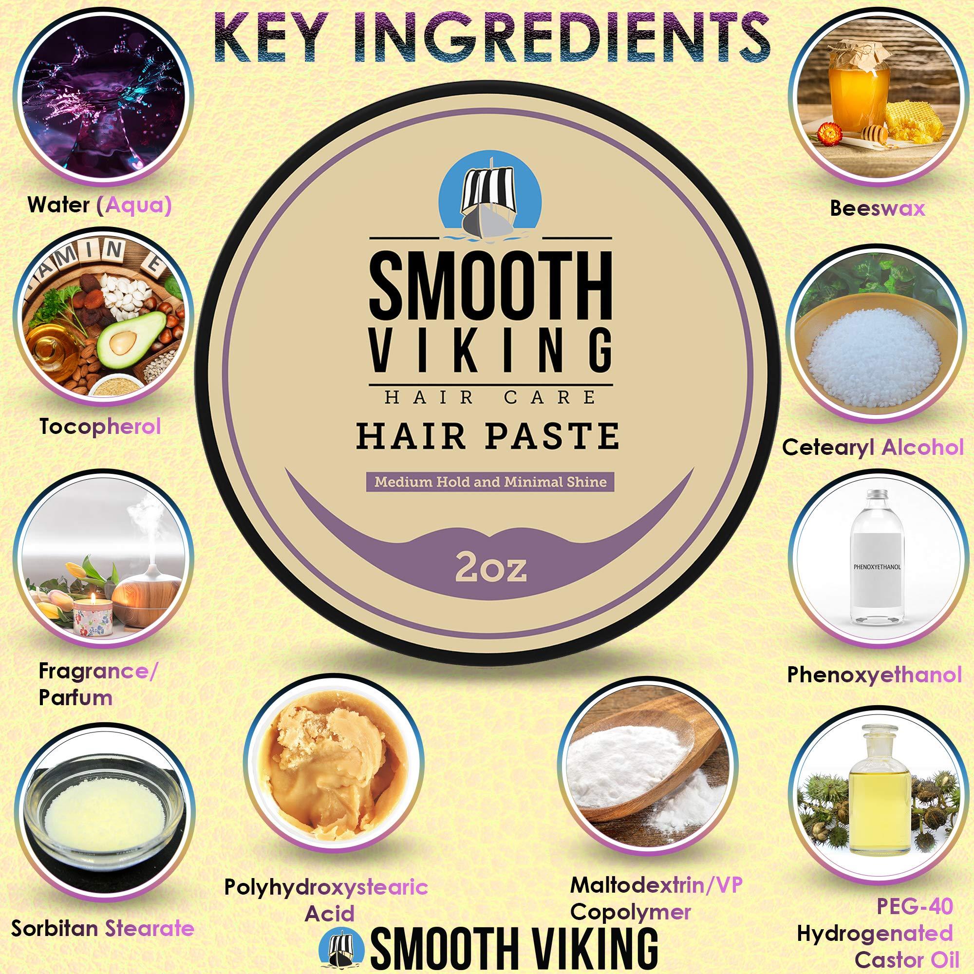 Smooth Viking Beard Care Smooth Viking Hair Paste for Men - Hair Styling Cream with Minimal Shine & Medium Hold Hair Products for Men, Hair Cream for Men, Styling Paste for Textured Messy Hairstyle - Made in USA, 2oz