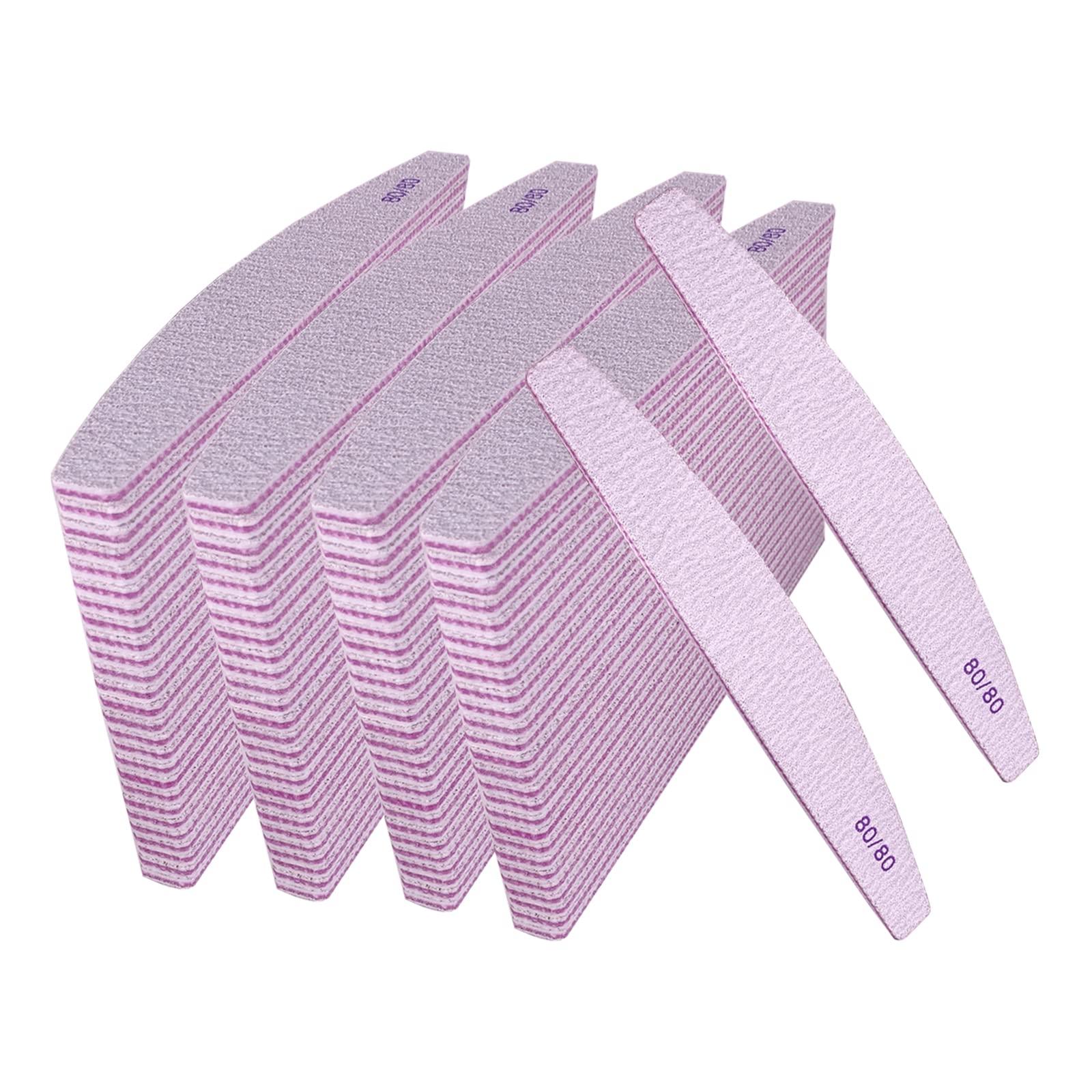 AhaTopia Nail Files 80/80 Grit (100 Pack), Emery Boards for Acrylic Nails and Gel Nails, Coarse Nail File 80 Grits Double Sided Emory Board Professional Nail Filers Reusable Washable Manicure Curved Gray Bulk