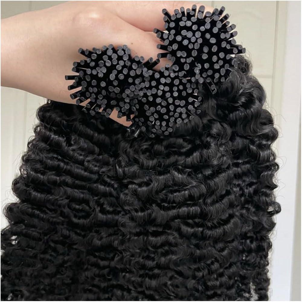YOUNG BEAUTY Itip Human Hair Extensions for Black Women Kinky Curly Itips Microlinks Hair Extensions 100Strands/Pack Afro Kinky Curly I-Tips Hair Extensions 22inch Natural Black