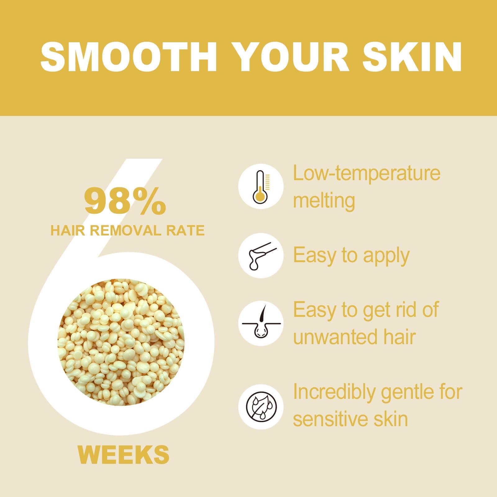 Makupala 2lb Blue Hard Wax Beads for Sensitive Skin and 2.4lb Unscented Stripless Wax Beans for Bikini Cream