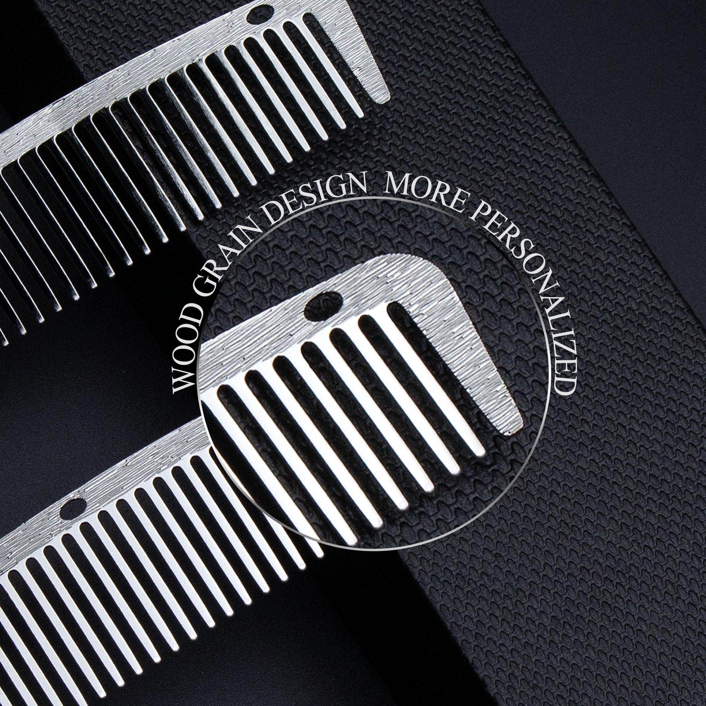 Dolmifapro Dolmifapro 2 Pcs Metal Pocket Combs, Small Comb for Men Women, Mustache Beard Comb for Men, Stainless Steel Beard Comb, Travel CombEasy Take, Wood Grain Design
