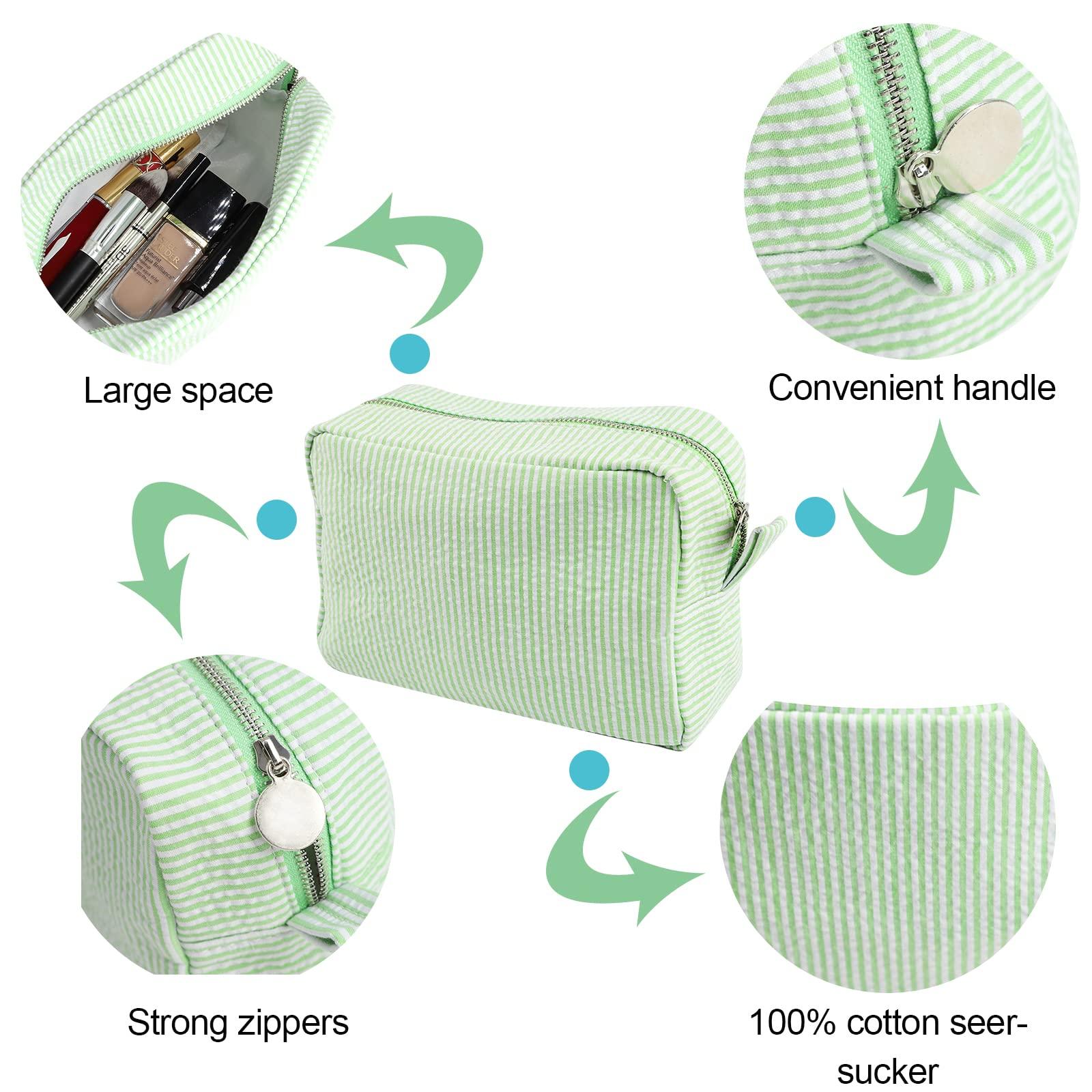 GFU Seersucker Cosmetic Bag, Large Makeup Pouch Travel Toiletry Case with Zipper Closure Seersucker Cosmetic Organizer for Women Girls, Baby Diaper Bag Organizer