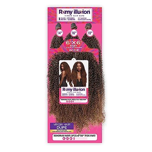 JANET COLLECTION Janet Collection Remy Illusion BOHEMIAN WAVE 3pcs Bundle + 6x6 Closure (14/16/18, 613)