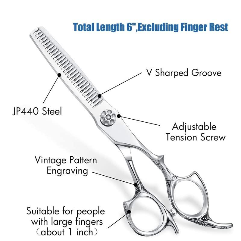 WGGTX Professional Hair Cutting Shears, 6 Inch Professional Salon Haircut Japanese Stainless Steel 440C Barber Hair Trimmer Cutting Thinning Scissors set (Color : Set)