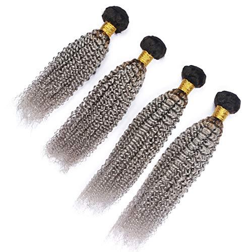 Tony beauty hair Tony Beauty Hair Ombre Silver Grey Hair Extensions with Closure Kinky Curly #1B Grey Ombre Human Hair 4 Bundles with Lace Closure 4x4 Grey Ombre Malaysian Curly Human Hair Weaves (24 24 24 24 with 22)