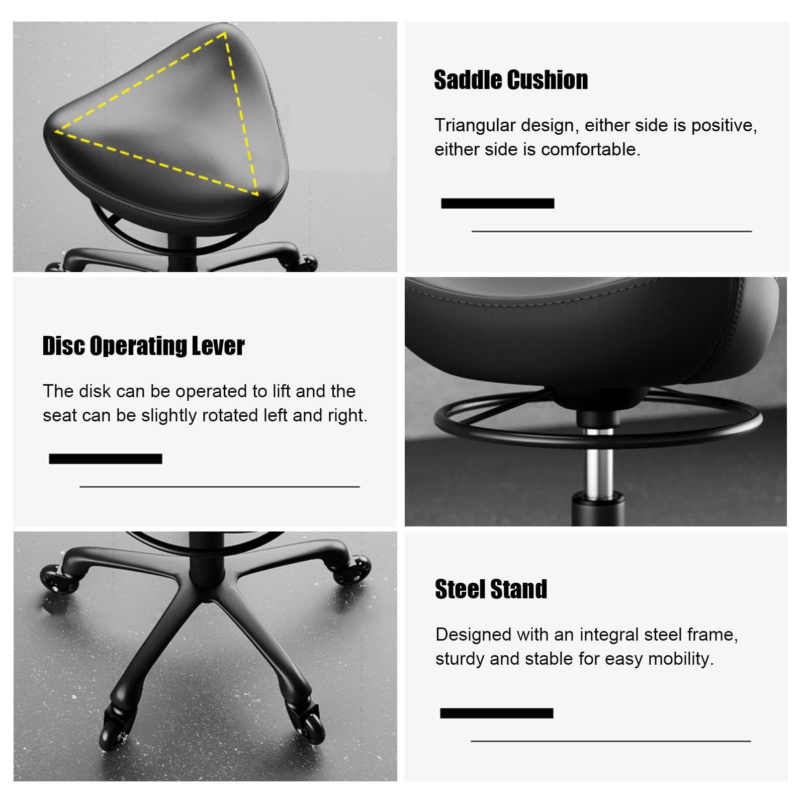 Kunovo Kunovo Hair Stylist Saddle Stool, Liftable Swivel Black Salon Cutting Stool with Wheels, Heavy Duty Rolling Saddle Chair for Hairdressers/Clinic, 58741