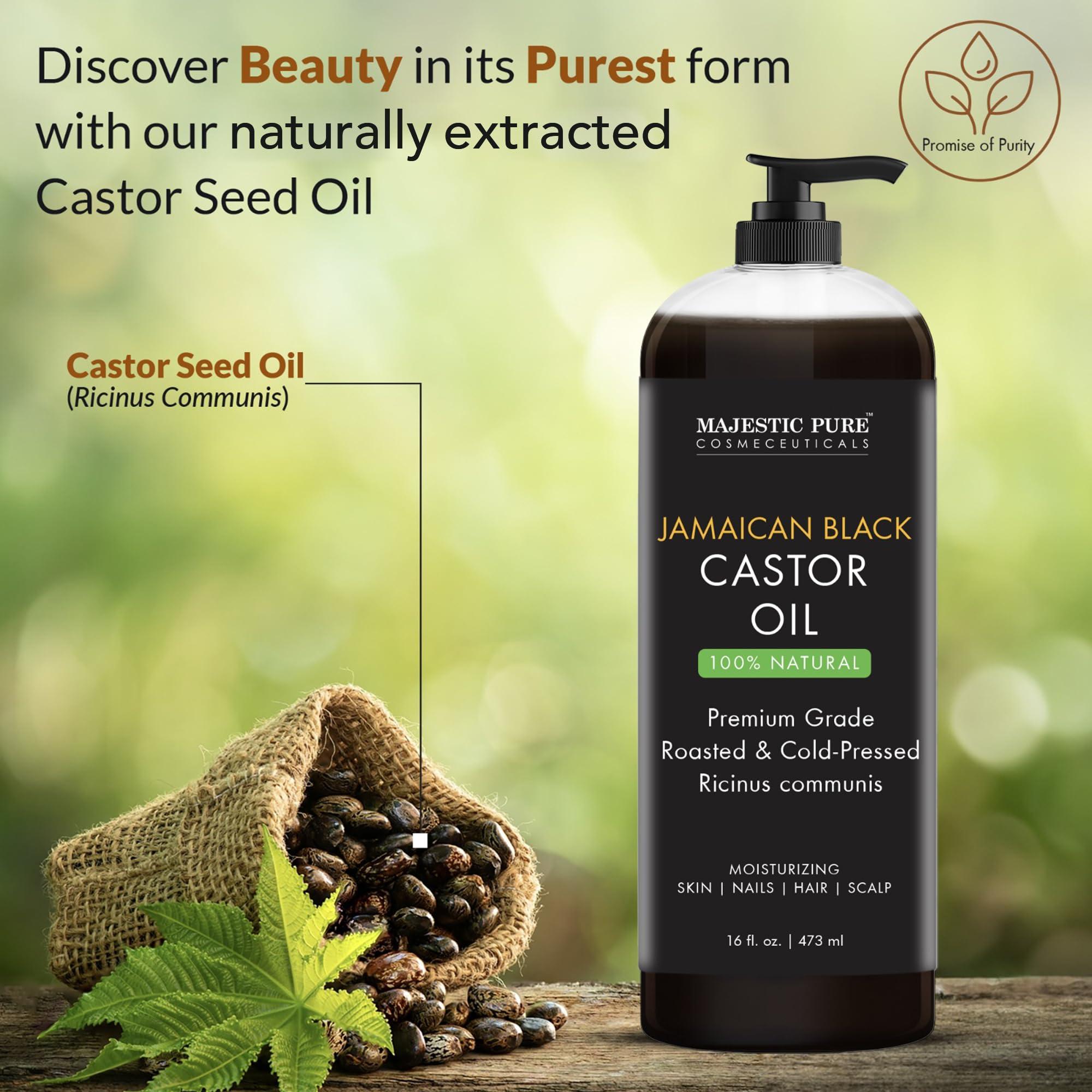 MAJESTIC PURE MAJESTIC PURE Pure Jamaican Black Castor Oil for Hair Care, Strengthening, Nourishing, and Volumizing Formula - Non GMO Verified, 16 Fl Oz