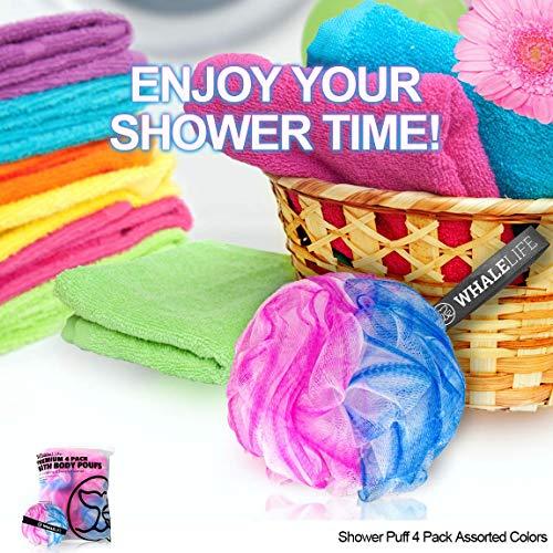 WhaleLife Loofah Sponge Bath Sponge for Women Men 4 Pack (Blue Pink Conbine)