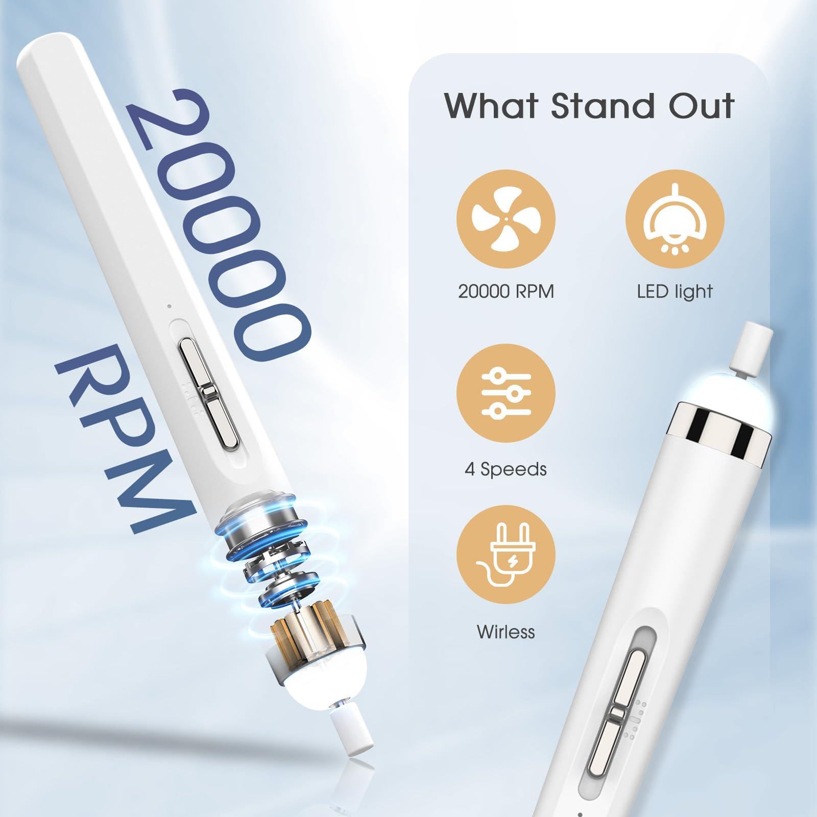 MMK MMK Electric Nail Drills with LED Light5 in 1 Electric Nail FileProfessional Pedicure Tools for Feet4 Speed Cordless Nail Drill Care Hand and Foot Electric Remover Care Your Skin and Nail White