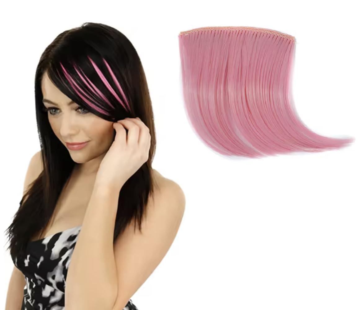 Belle G Belle G Clip In Rainbow Hair Fringe Bang, Human Hair, Side Swept Style (Light PINK)