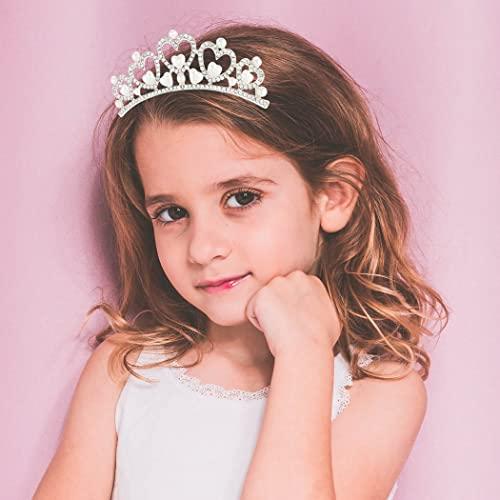 Kilshye Kilshye Princess Tiara Comb Pearl Heart Crown Combs Silver Rhinestones Hair Piece Bride Costume Hair Accessories for Women and Girls