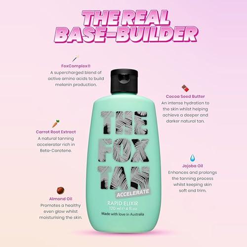 THE FOX TAN The Fox Tan Rapid Tanning Elixir, Natural Tanning Accelerator Lotion For Darker & Faster Tans, Creates Flawless Tan Skin, Vegan & Cruelty-Free, 120mL