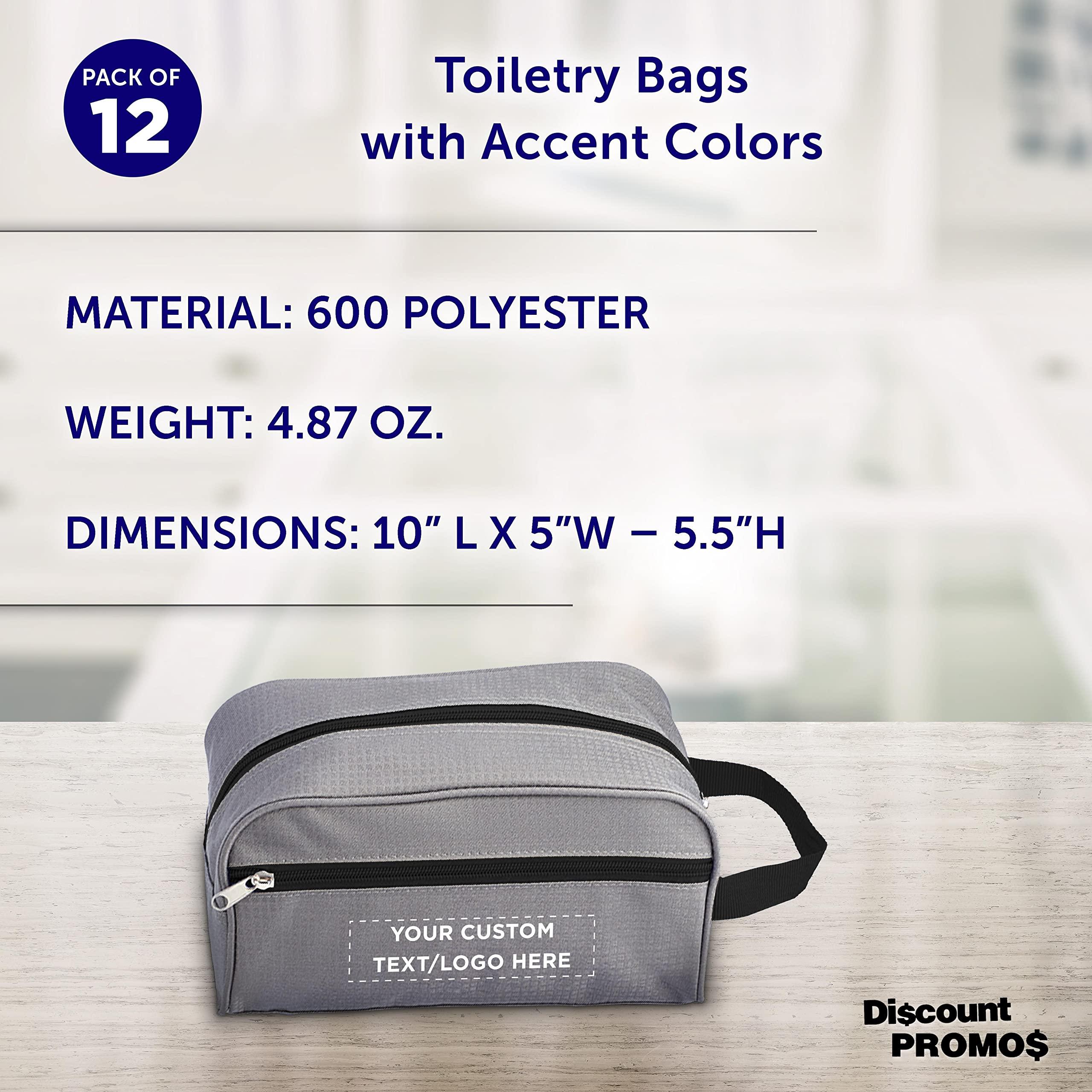 DISCOUNT PROMOS DISCOUNT PROMOS Custom Travel Two Tone Toiletry Bags with Handle Set of 12, Personalized Bulk Pack - Versatile, Bring Everywhere You Go, Perfect for Travelling or Even at Home - Gryblk - 10\"X5\"X5.5\"