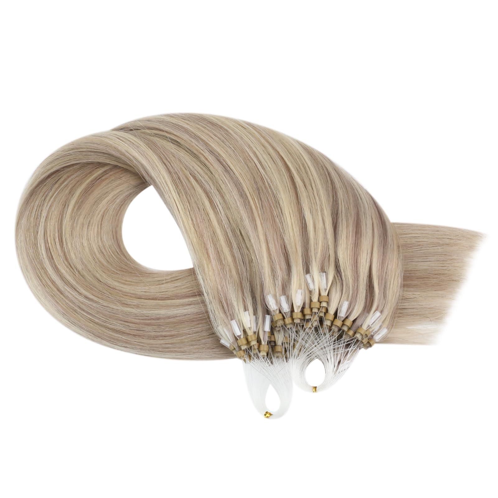 Moresoo Moresoo Micro Bead Hair Extensions Real Human Hair Ash Blonde Highlight Bleach Blonde Micro Link Hair Extensions Human Hair Blonde 16 Inch Micro Loop Hair Extensions Human Hair 50G/50S