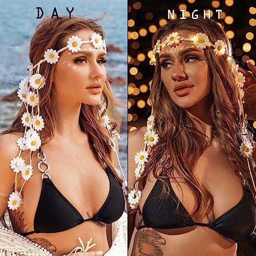 CAKURE CAKURE Led Sunflower Rave Headbands Hippie Flower Headband Light Up Headpieces for Women(White)