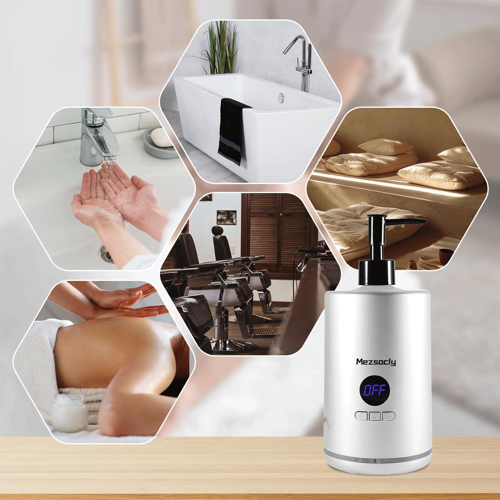 Mezsocly Oil Warmer for Massage oil warmer for scented oil, Massage Oil Warmer, lotion warmer, Body Oil Heater for Spa, Salon and Barber Shops, with Two Oil Bottle Dispenser, Constant Temperature, Silver