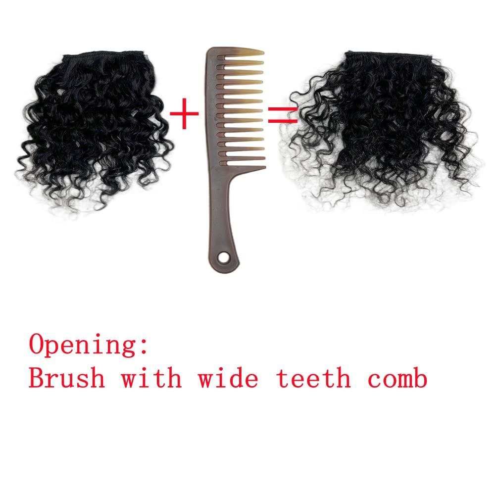 AYunhe 100% Human Hair Bangs Afro Curly Fringe Hair Bangs Fluffy Kinky Curly Human Hairpieces for Black Women Clip in on Hair Extensions (Natural Black)