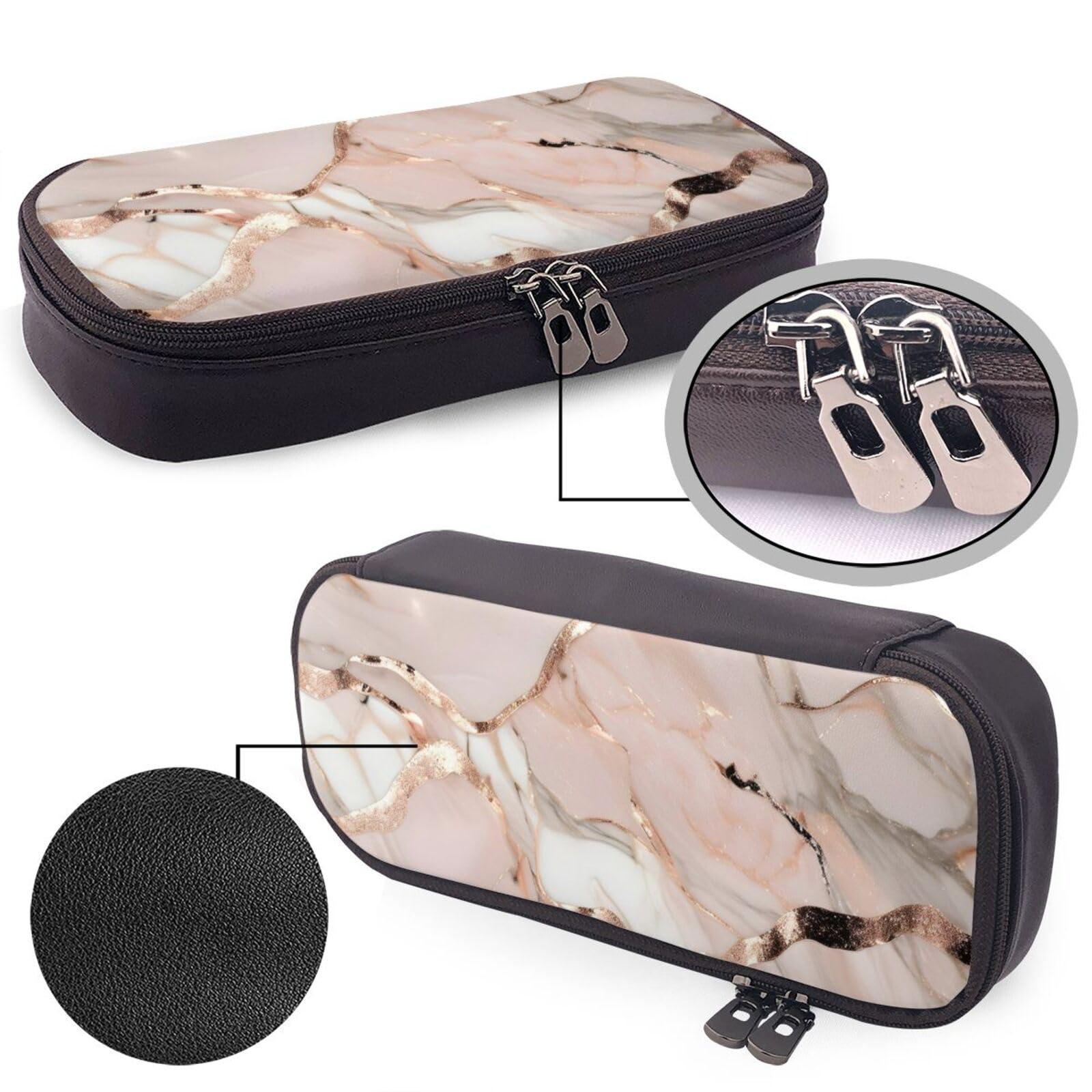 YHBLYKXP YHBLYKXP Rose Gold Marble print Leather Flap Pencil Case,Toiletry Organizer,Zipper Coin Purse, Black