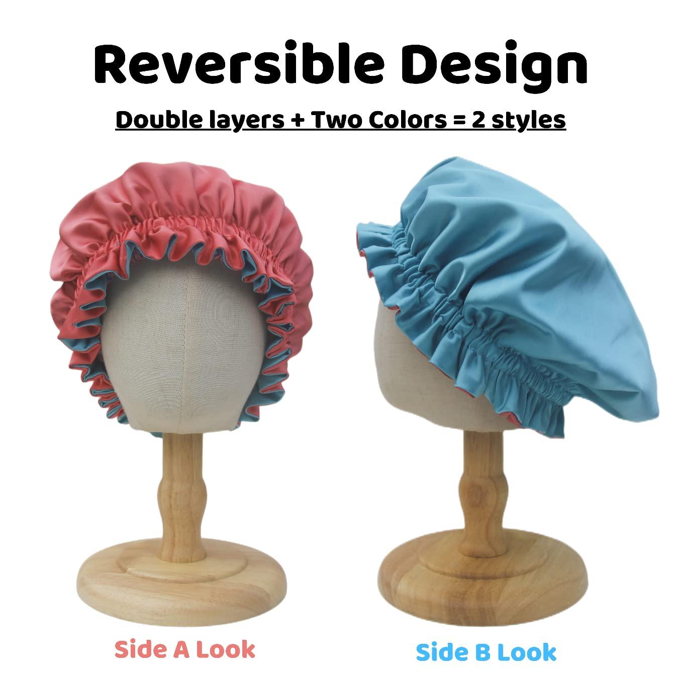 IDNUYIA White Dots Shower Cap For Women, Layers Bathing Shower Reusable Elastic Band Stretch Hem Hair Hat