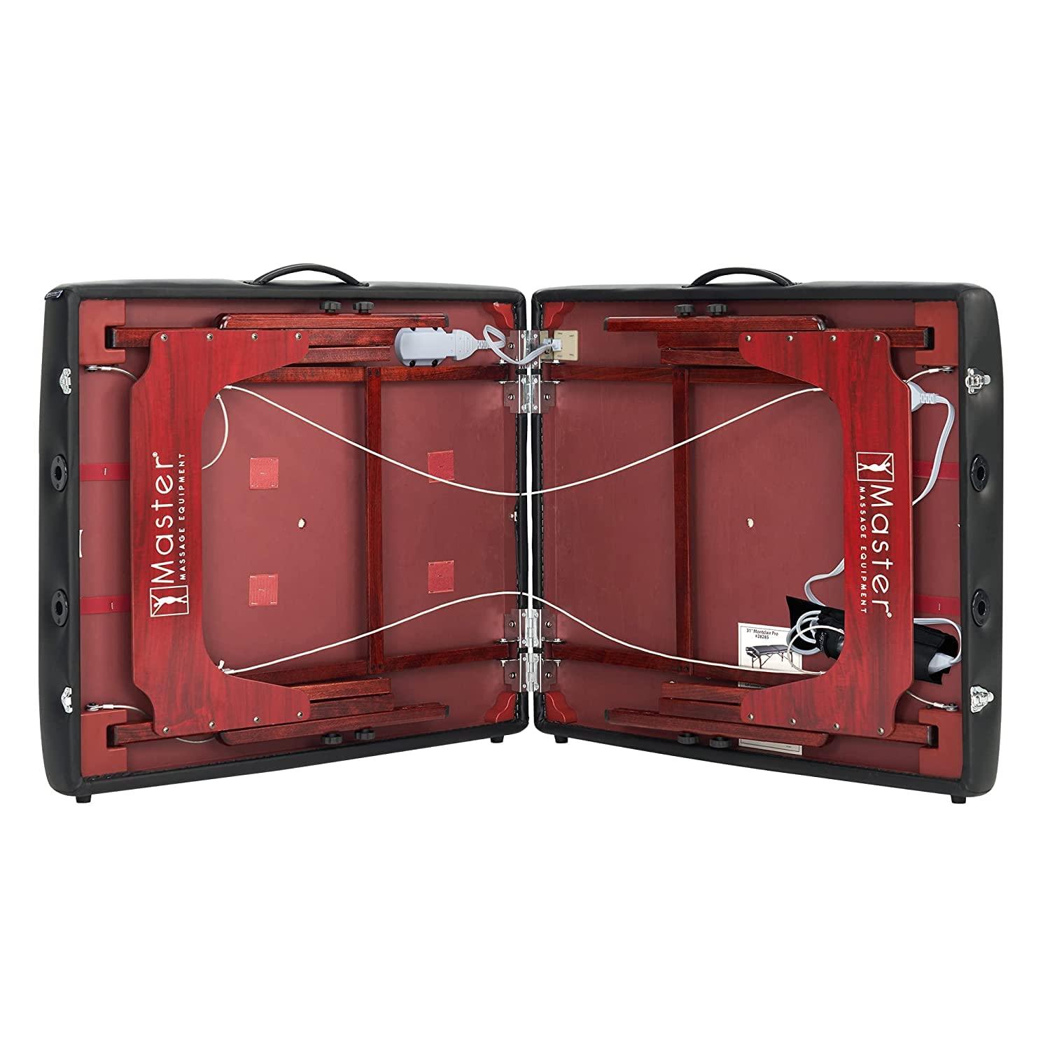 Master Massage Master Montclair 31" ThermaTopTM Massage Portable Massage Table with Memory Foam, Reiki Panels, & Shiatsu Cables Esthetician Bed- Lash Table (Black& Mahogany)