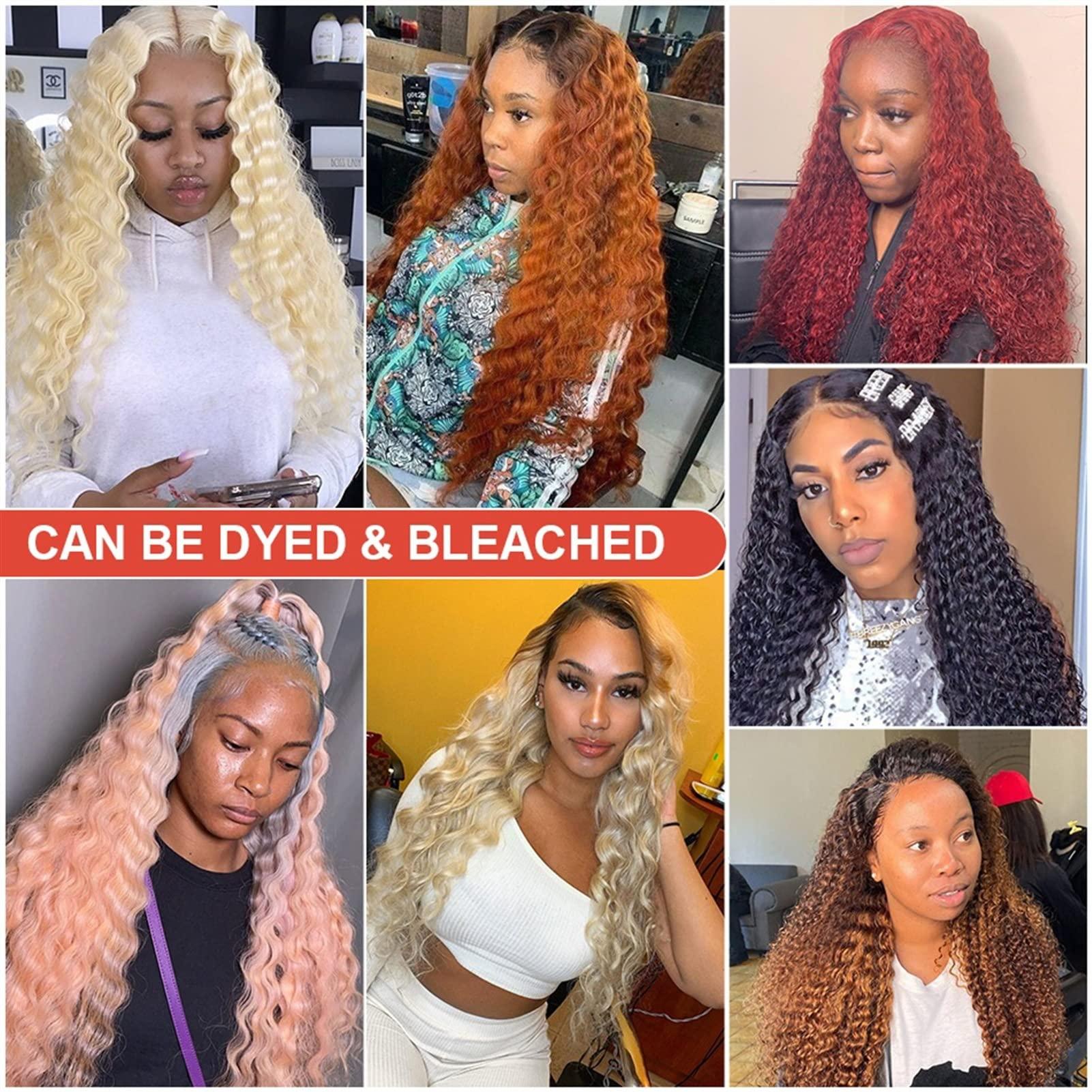 KIZQYN Wigs Deep Wave Frontal Wig Full Lace Front Human Hair Wigs 13x4 Bob Water Wave Hd Wet and Wavy Loose Pre Plucked Curly Human Hair Wig for Daily Party ( Density : 180% , Stretched Length : 12inches )