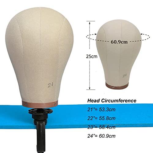 UPerfe UPerfe Cork Canvas Block Wig Head Mannequin for Wigs 24 inch Wig Head Stand with Mannequin Head for Styling Wig Making Kit Holder Head Pins Clamp for Wig Styling Stand (21-24 inch)