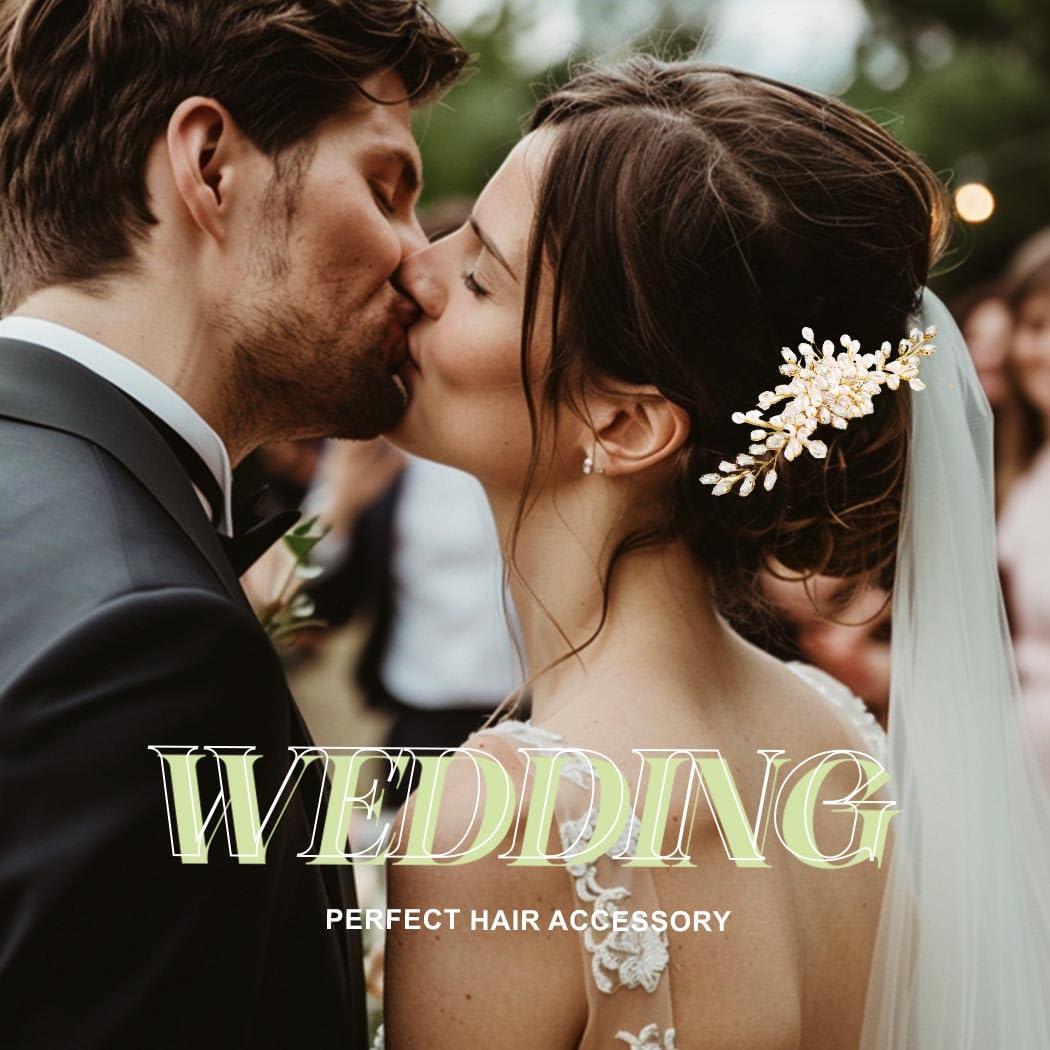 EVILD Evild Rhinestone Wedding Bride Hair Comb Gold Cryatal Hair Pieces Pearl Bridal Hair Accessories for Women