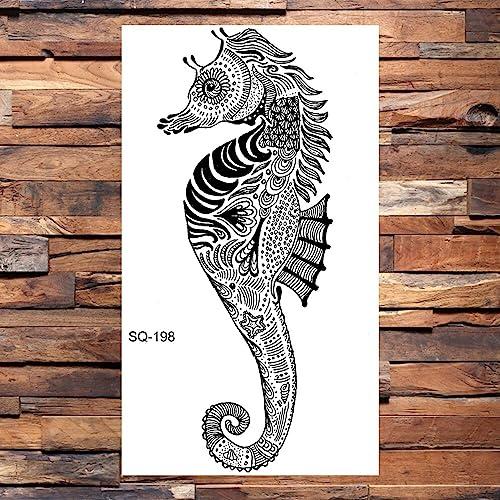 Generic Black Tortoise Turtle Temporary Tattoos For Women Adults Seahorse Mandala Whale Dream Catcher Tattoo Sticker Body Tatoos