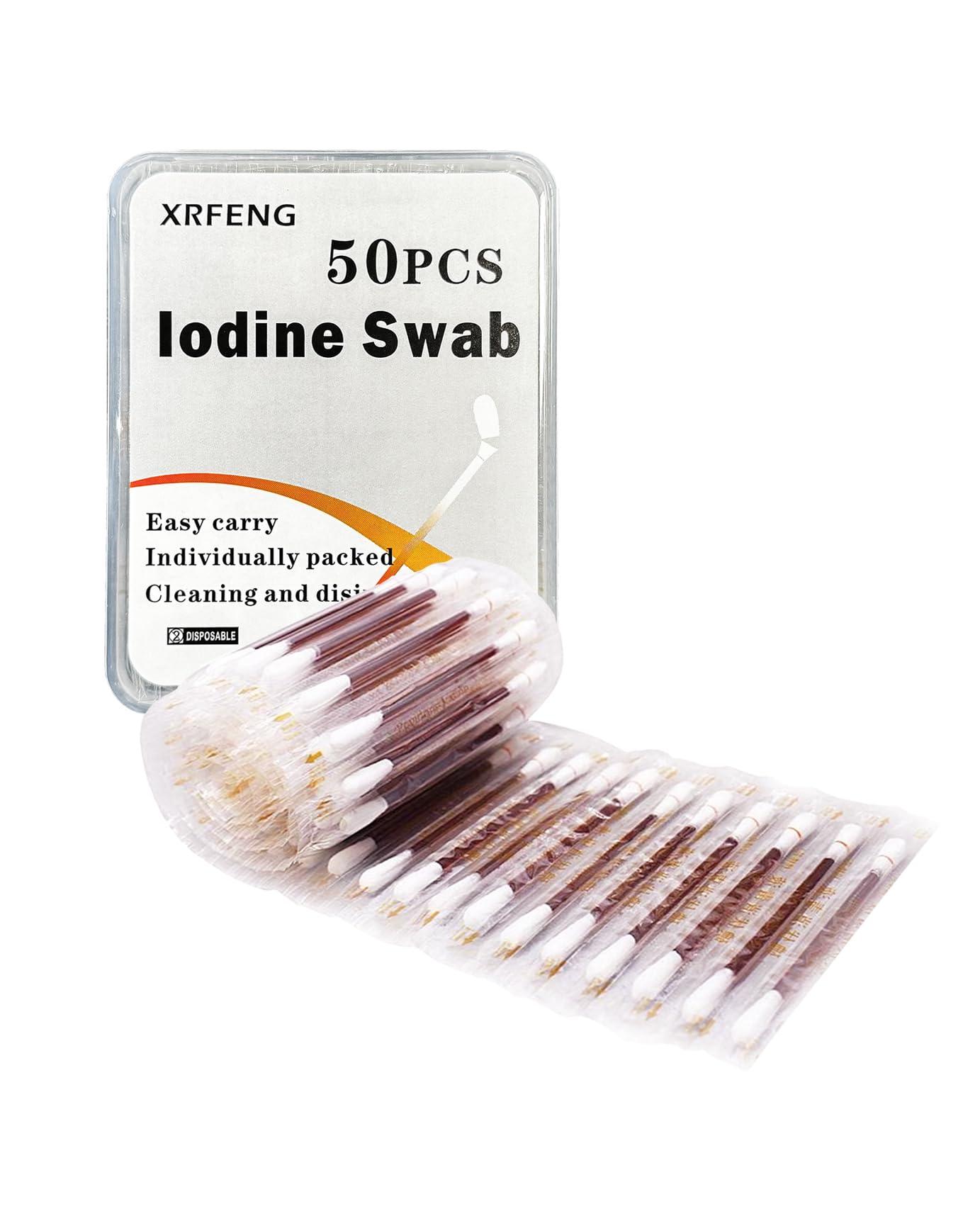XRFENG 50 PCS Disposable Iodine Swab Portable Medical Swabs Outdoor Supplies Care Nasal