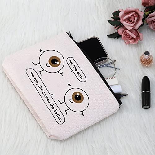G2TUP G2TUP Eye Doctor Gift Eye Like Puns Makeup Bag Optometrist Ophthalmologist Cosmetic Bag Optician Gift Optometry Zipper Travel Bag (Eye Like Puns White Bag)