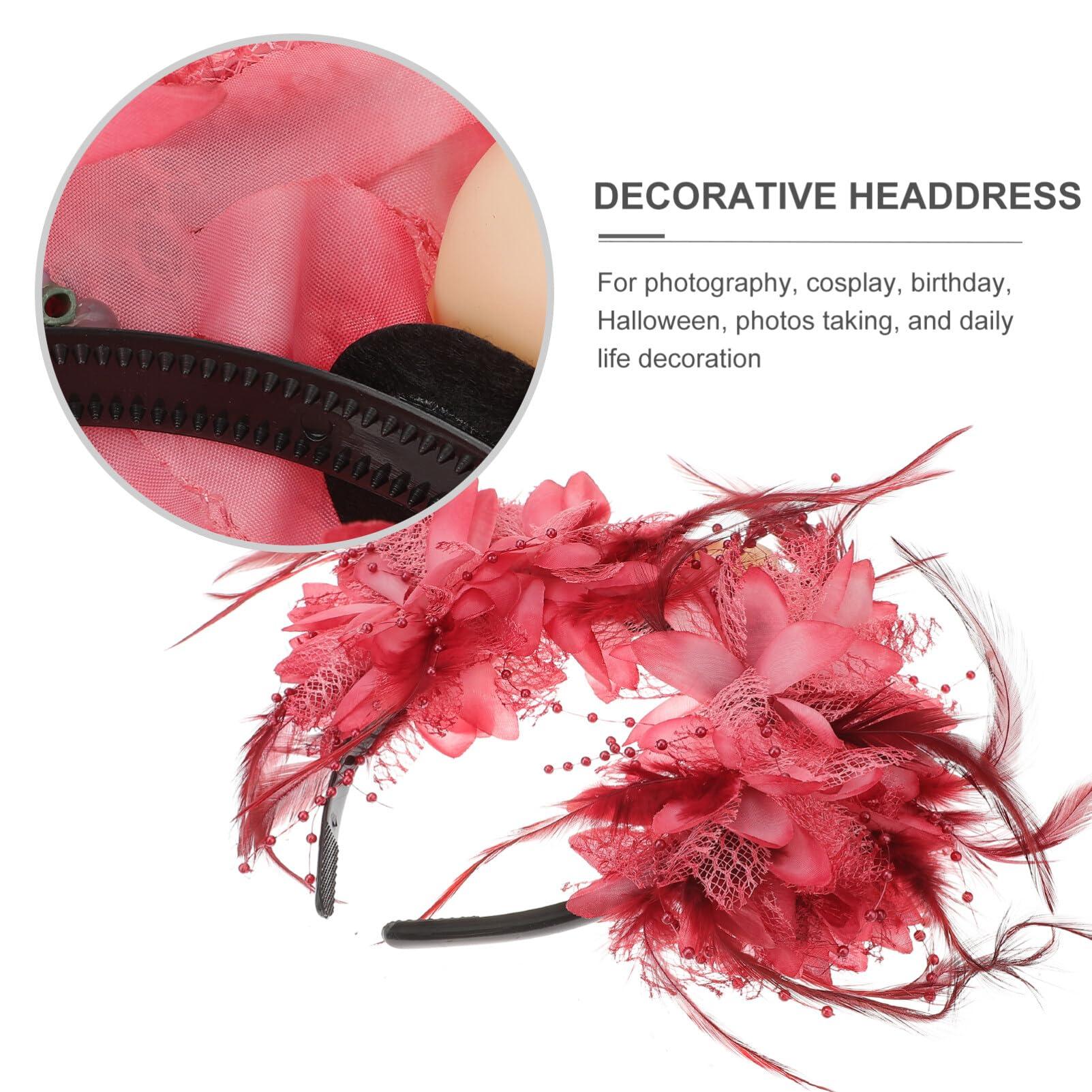 FOMIYES FOMIYES Halloween Flower Headband, Red Flower Headpiece, Artificial Flower Skull Head Buckle Hair Accessory, Day of the Dead Crown Headband, Cosplay Masquerade Party Custume