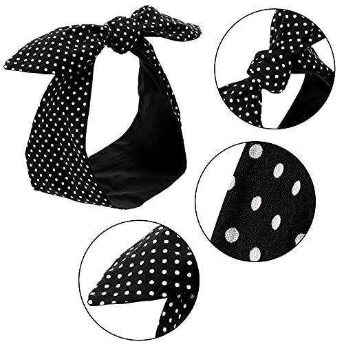 Hicarer 2 Pieces Polka Dot Headband Bandana Headband 50s Costume Hair Accessories Bows Wide Headwrap for Women and Girls (Black,Small Dots)