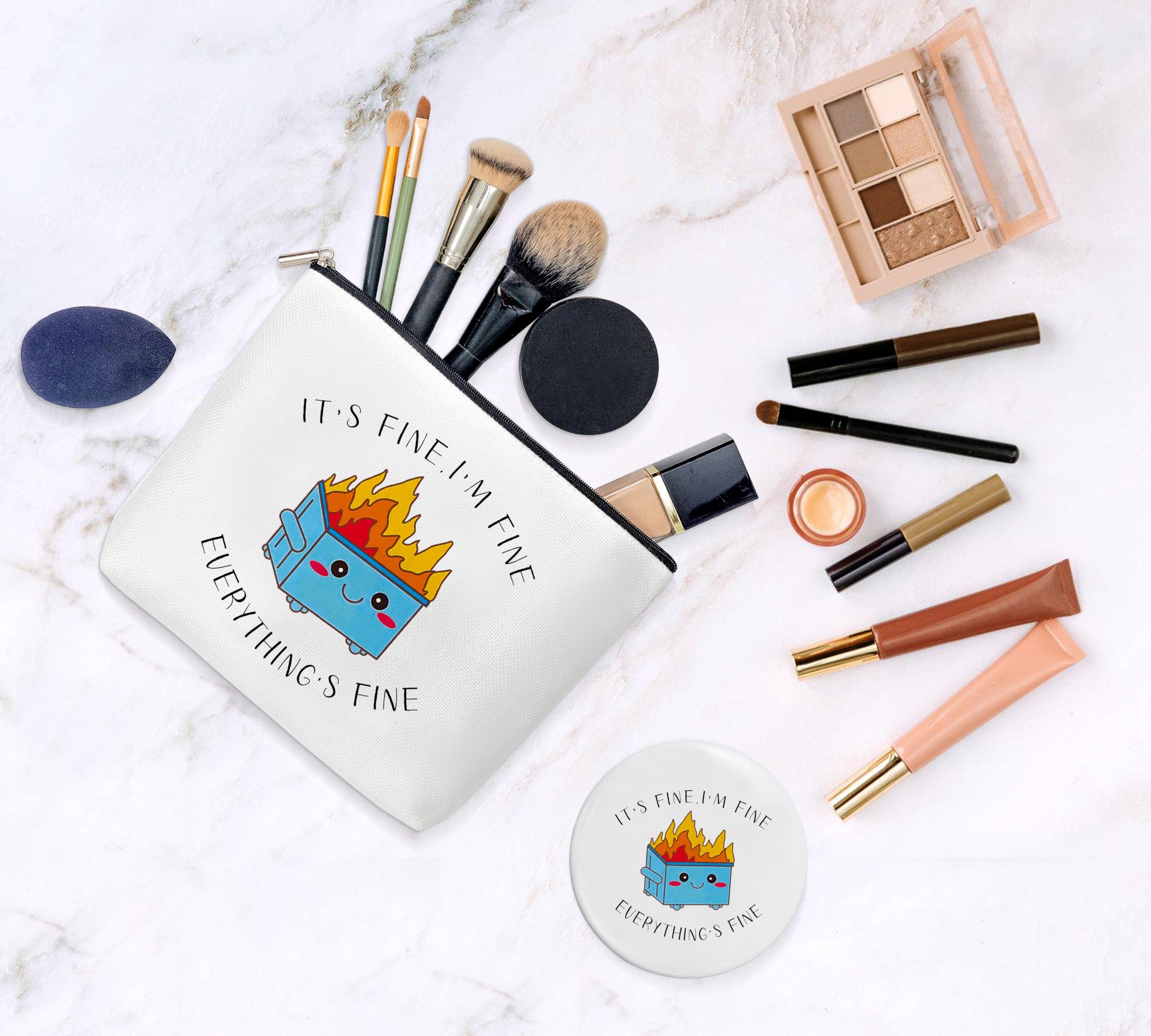 scodilo scodilo Funny Dumpster on Fire Make Up Bags for Women, Makeup Bag with Mirror, Canvas Bag Cosmetic Travel Bags Toiletry Pouch Gift, Wedding Birthday Gifts for Girl Sister Mom Friends Female-16