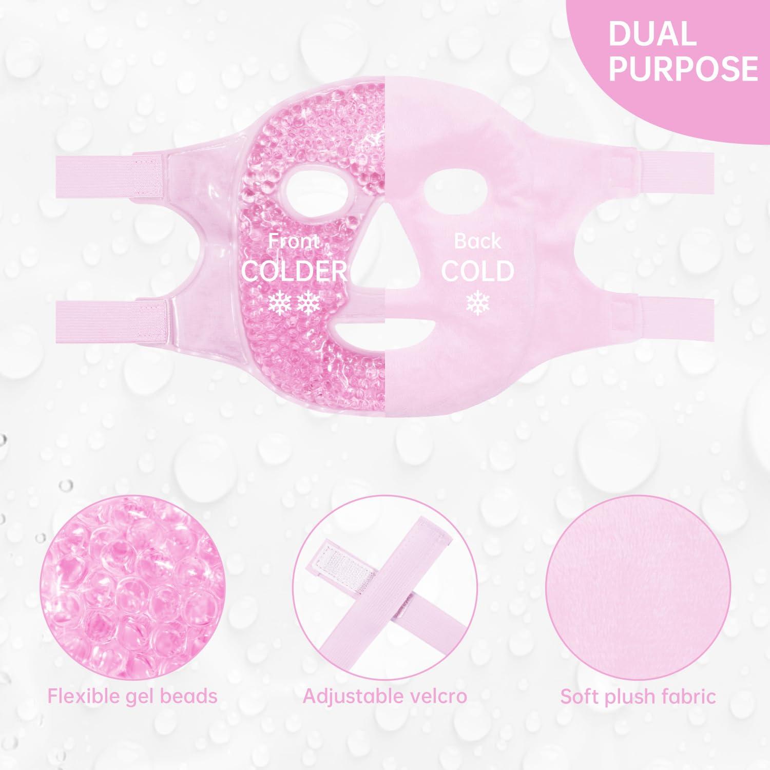 ZNCUETD Face Eye Mask Ice Pack for Reducing Puffiness, Bags Under Eyes, Puffy Dark Circles, Migraine,Hot/Cold Pack with Soft Plush Backing (Pink #19)