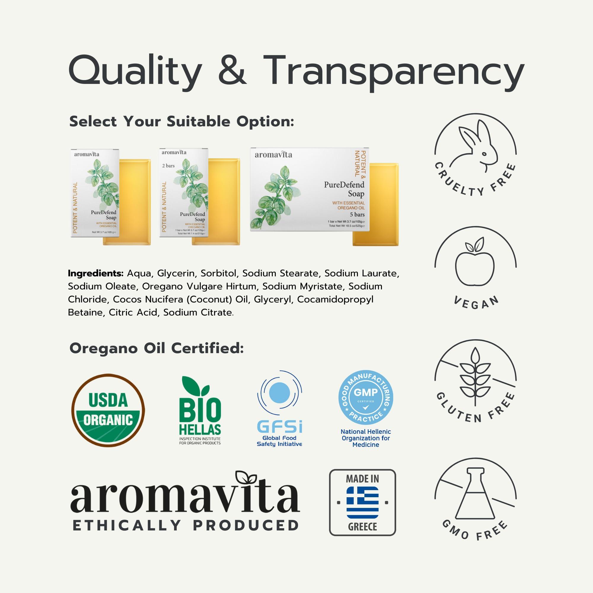 AROMAVITA Aromavita Oregano Oil Soap Bar - Natural Plant Therapy Hand Soap & Body Wash Oregano Oil Extract Soap - Topical Skin Cleanser Oil of Oregano Soap Bar - for Acne, Eczema, Foot and Nail Problems, 2-pack