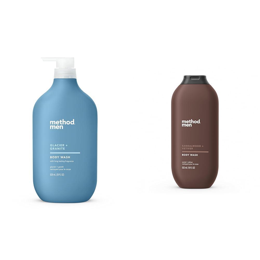 Method Method Men Body Wash, Glacier + Granite 28 FL Oz and Sandalwood + Vetiver 18 fl oz, Paraben and Phthalate Free