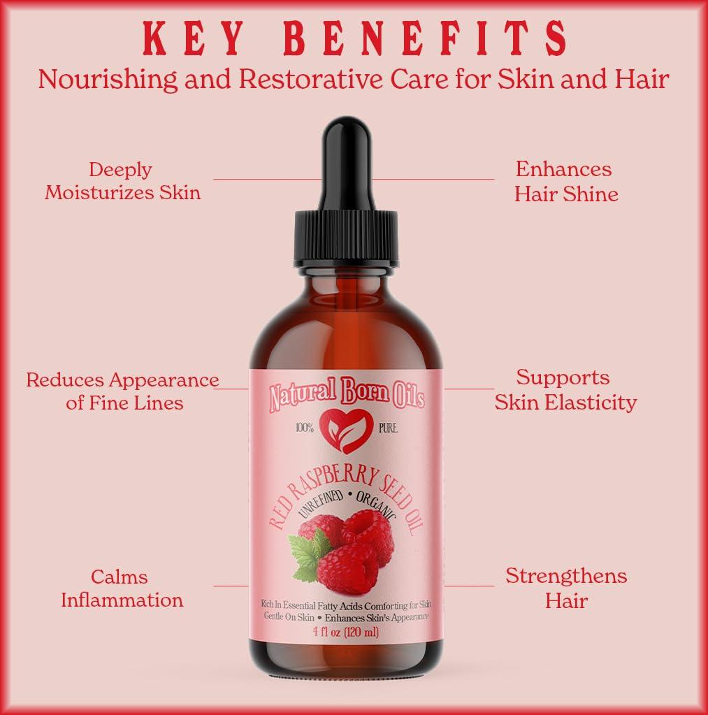 Natural Born Oils Natural Born Oils Raspberry Seed Oil, 1 Gallon, Organic, Cold-Pressed, Nutrient-Rich, Excellent for Radiant Skin, Lustrous Hair