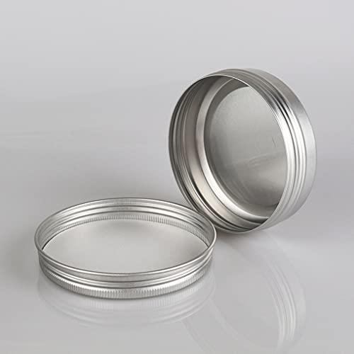 Dlibuy DLIBUY 50 Pcs 100ml 100g Empty Round Silver Aluminum Tin Jars with Screw Lids Cosmetics Lip Balm Containers Pots for DIY Candle, Salve Powder, Crafts, Storage Cans 3 Alu Spoon, 50 Labels