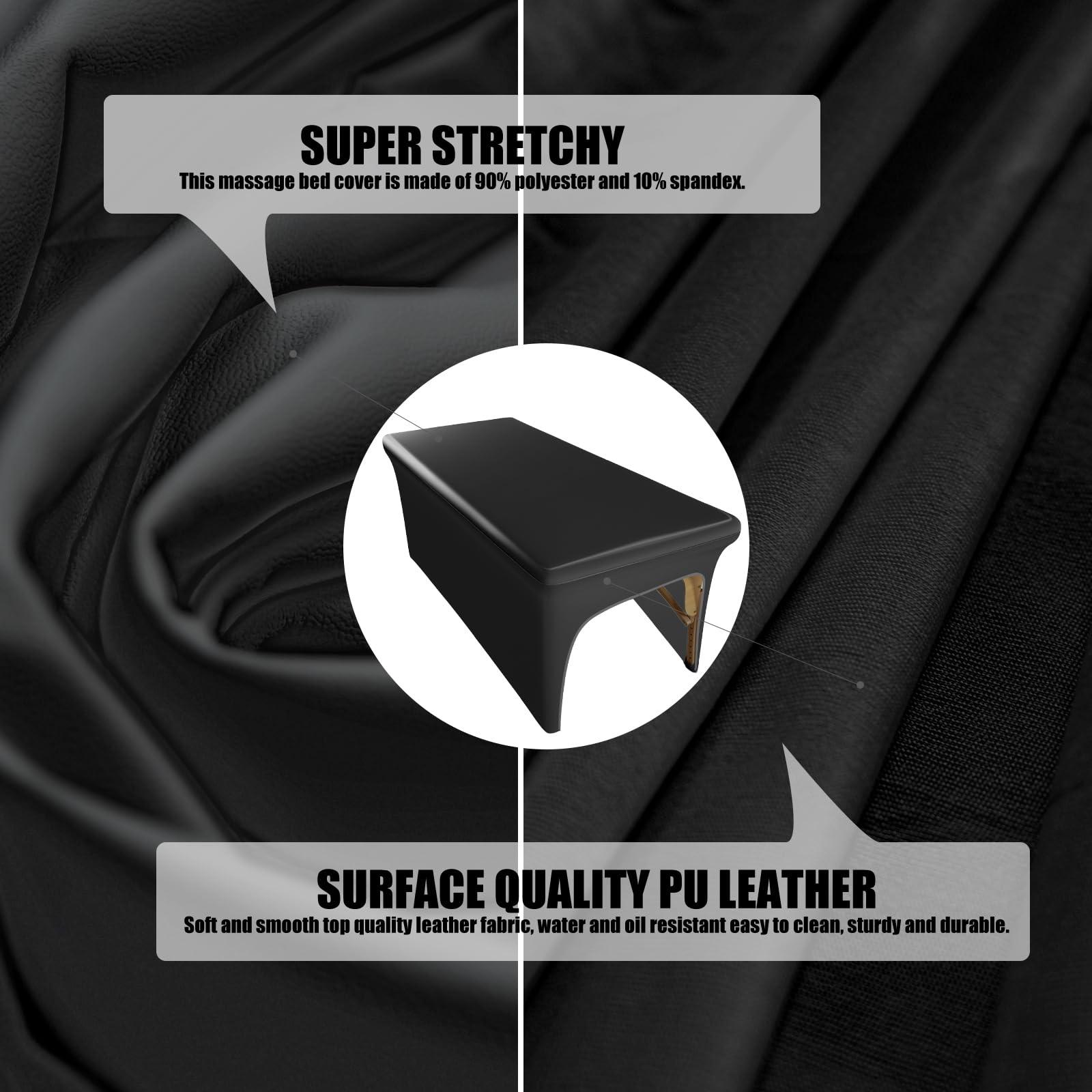 KIDOACOW KIDOACOW Leather Massage Table Cover Wipeable Massage Bed Cover Protector, Reusable & Waterproof Lash Bed Cover Fitted, Odorless Vegan Leather Spa Salon Bed Cover (Black Tablecloth for 6FT Table)