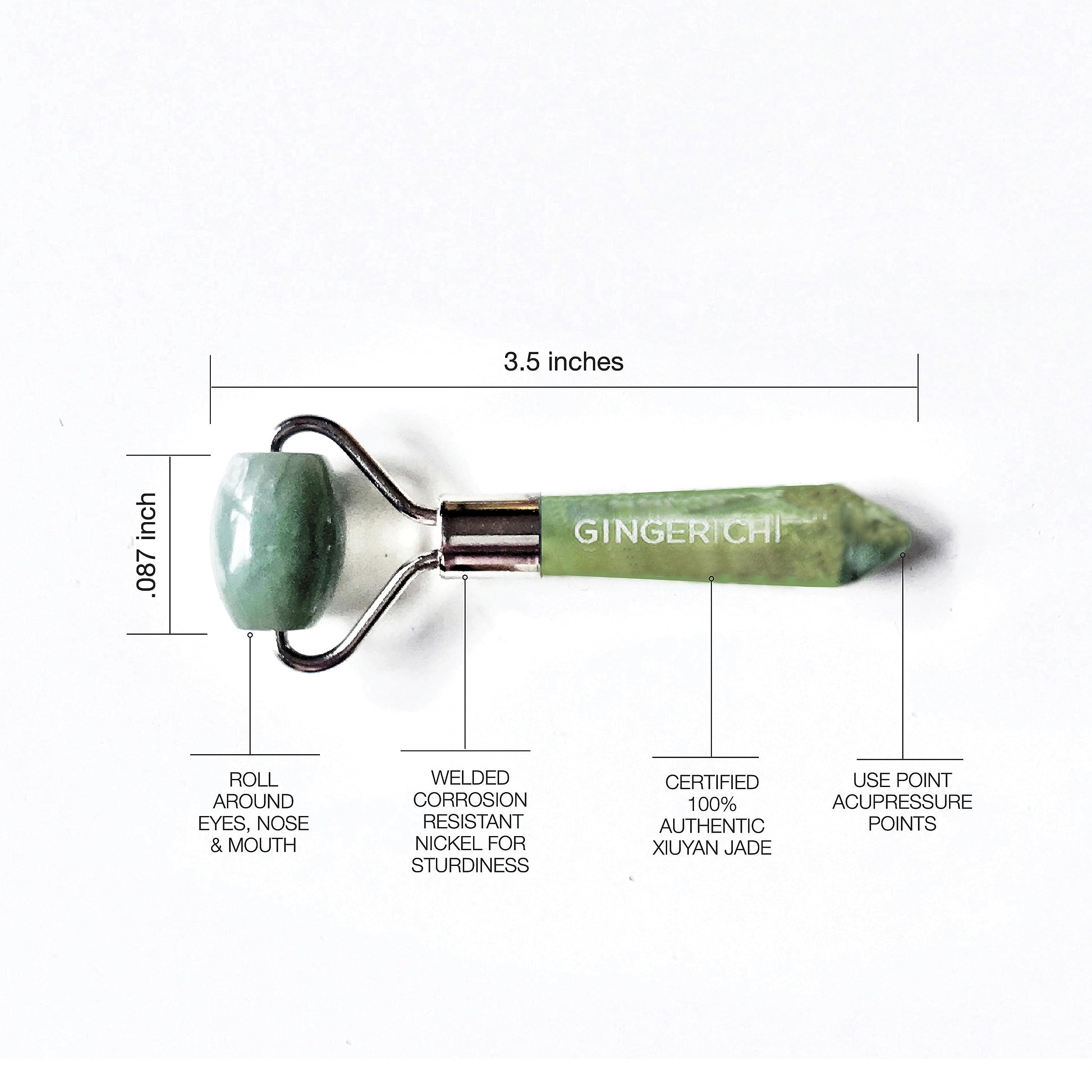 Ginger Chi Ginger Chi Natural Anti-Aging Jade Therapy Treatment Face Roller Wrinkle Remover Neck Slimming Reduce Puffiness Healing Fine Lines Facial Massager (Mini Roller)