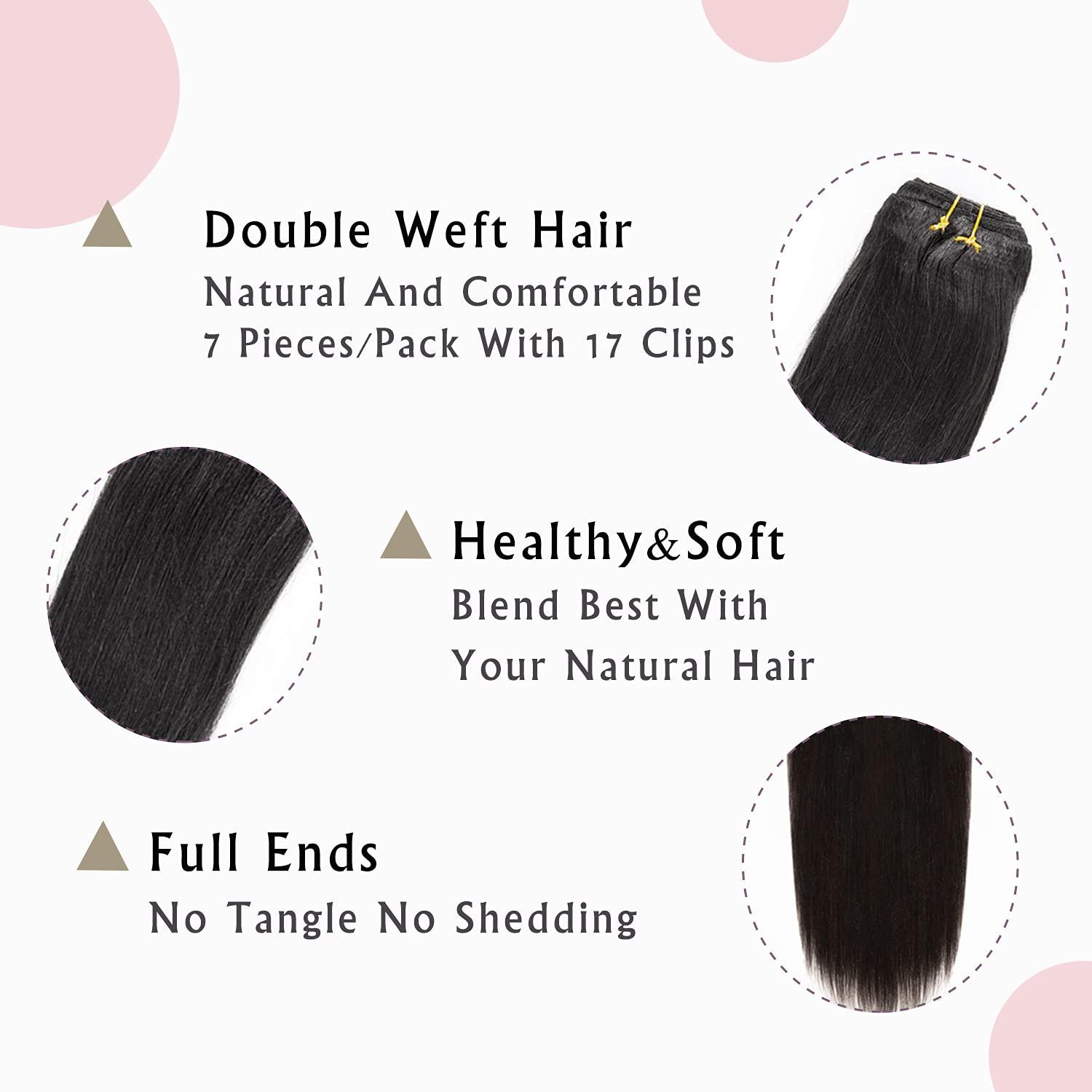 Anrosa Anrosa Yaki Hair Clip in Yaki Hair Extensions Clip in Human Hair Jet black Hair Clip in Extensions for African American Yaki Straight Clip ins Natural Hair 12 Inch