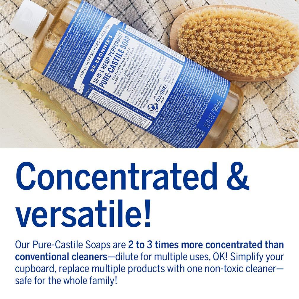 Dr. Bronner's Dr. Bronners - Pure-Castile Liquid Soap (Peppermint, 32 ounce) - Made with Organic Oils, 18-in-1 Uses: Face, Body, Hair, Laundry, Pets and Dishes, Concentrated, Vegan, Non-GMO